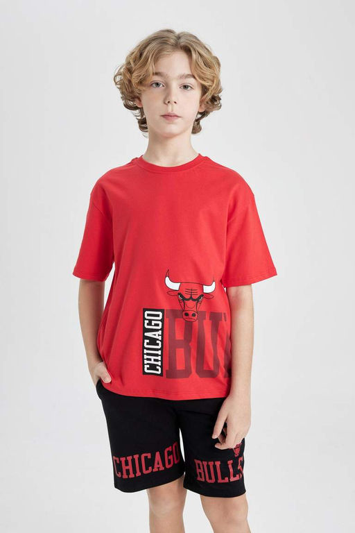 Футболка большого размера с круглым вырезом и короткими рукавами NBA Chicago Bulls для мальчиков - Defacto фото 6
