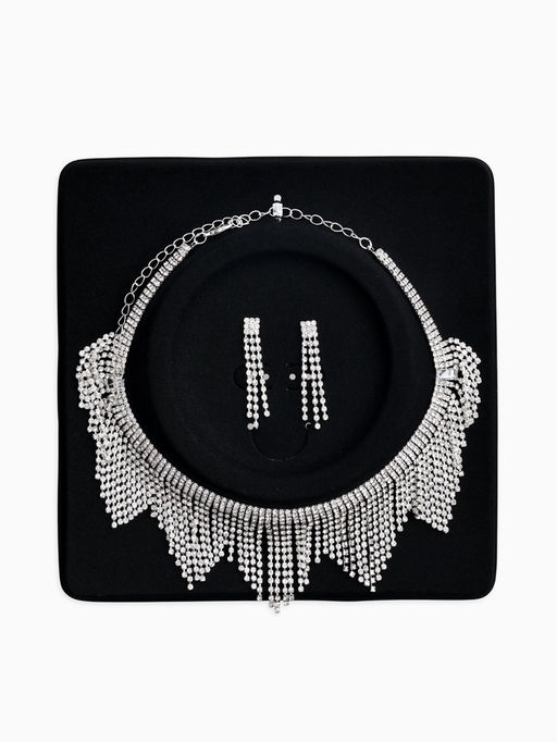 Набор 2 пред-а: серьги, колье со стразами "Лёд" сталактит, d=13,5см, цвет белый в серебре