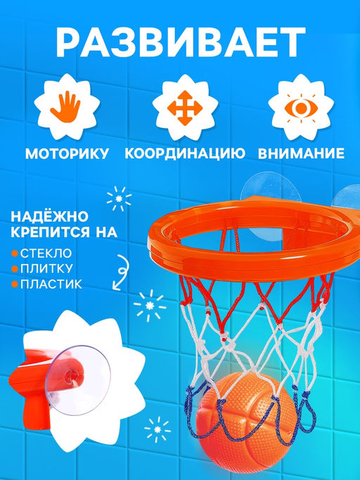 Игрушка для ванны «Водный баскетбол», кольцо на присосках, 3 мячика
