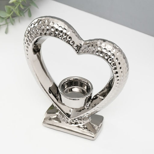 Подсвечник на 1 свечу Сердце на подставке, d=4 см, серебро, 17?5.5?19.5 см