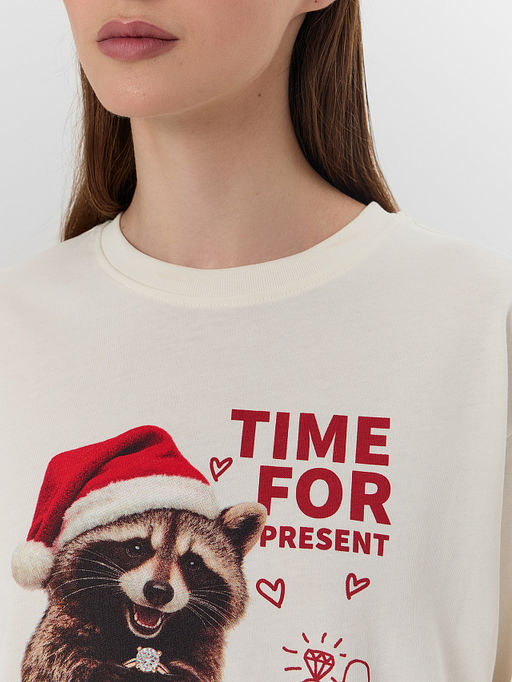 Футболка женская новогодняя с надписью Time for present - Mark formelle фото 3