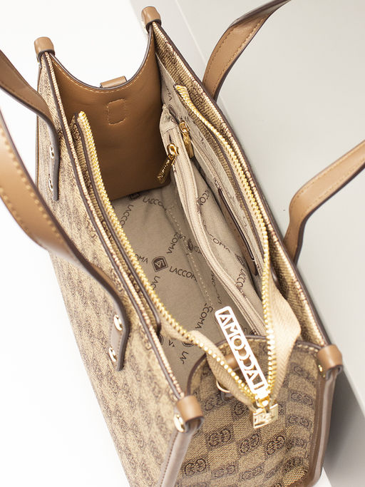 LАСCOMA сумка АС587-шахматы-бежевый-коричневый эко кожа-канва - Laccoma фото 5