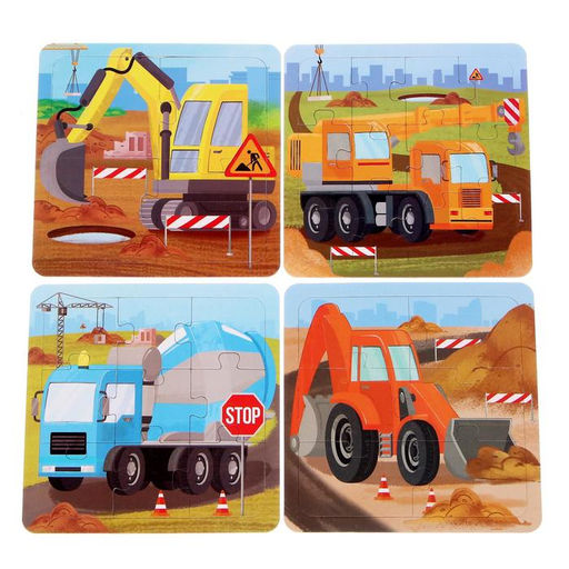 Пазлы 4 в 1 Строительная техника, 4, 6, 9, 12 элементов - Puzzle time фото 2