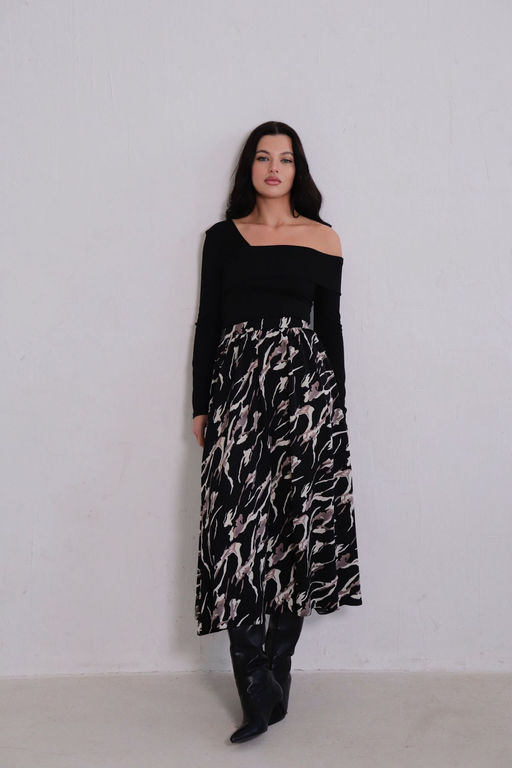 11374 Юбка А-силуэта чёрная с принтом - Martichelli фото 26