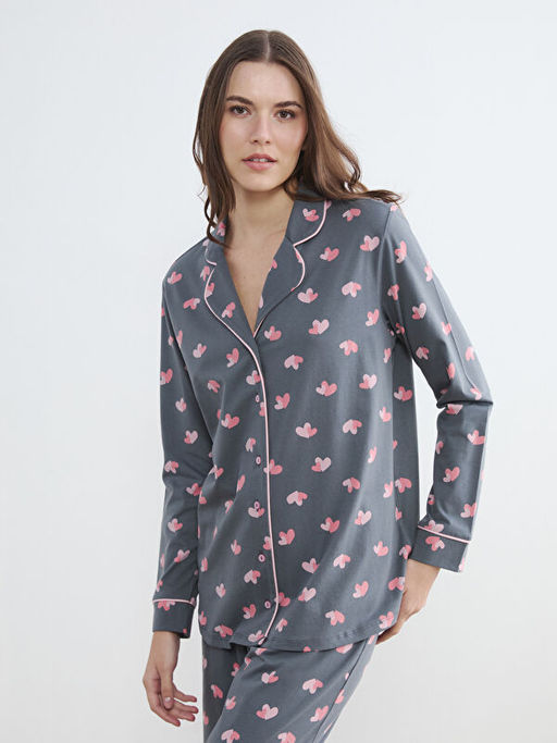 Kalp Bask?l? Kad?n Pijama Tak?m