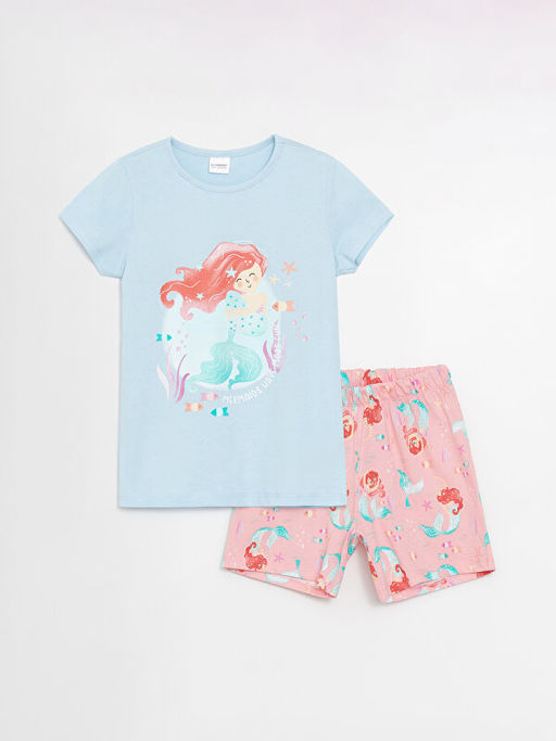 Bisiklet Yaka Bask?l? K?z ?ocuk ?ortlu Pijama Tak?m?