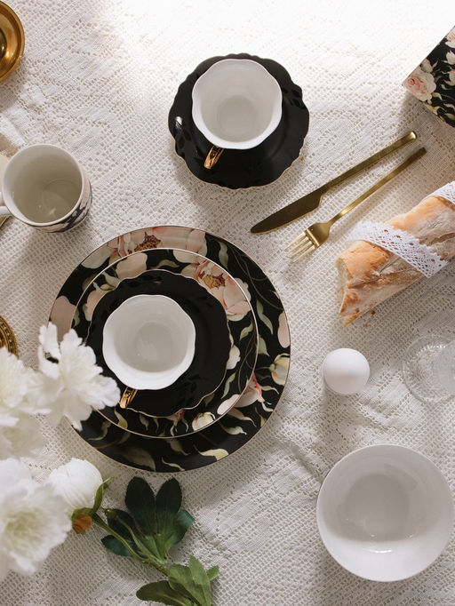 Чайная пара WY Pink Ohara, фарфор, 220 мл, чёрная