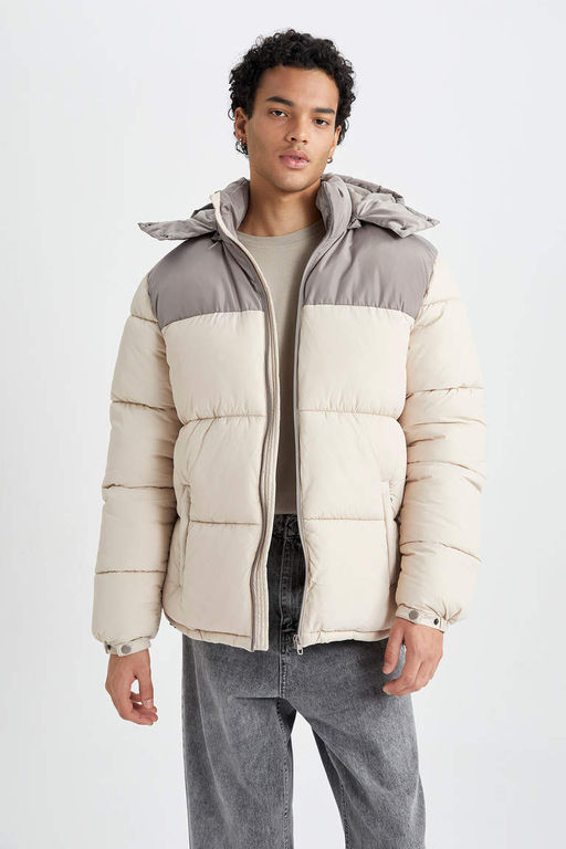 Водоотталкивающее пальто стандартного кроя с капюшоном на флисовой подкладке - Defacto фото 6