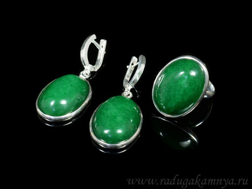 Кольцо серьги с кварцем (имитация хризопраза) овал 20*27мм.