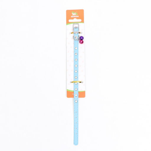 Ошейник с круглыми стразами,28 х 1 см, ОШ 21-25 см, искусств. кожа, голубой - Пижон фото 5