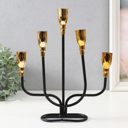 Металлический подсвечник на 5 свечей «Нептун», чёрный с золотом, 20.6×5.7×25.8 см