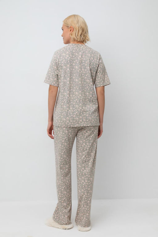 Е 20153/пыльно-оливковый,полевые цветы пижама жен