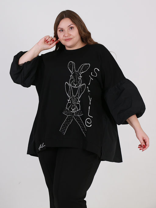 Дизайнерская блузка больших размеров с объемным рукавом - Almond фото 4