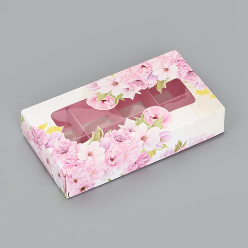 Цена за 5 шт. Коробка складная для 8 конфет «Цветочки», 9.8×17.7×3.5 см. Кондитерская упаковка