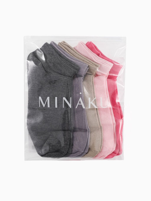 Носки женские MINAKU, набор 5 пар, размер 37-40 (23-25 см), цвет розовый, бежевый, серый