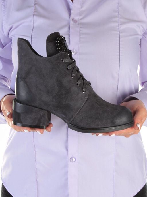 04-R181-2 GREY Ботинки зимние женские (натуральная замша, натуральный мех) - Фабричный китай фото 15