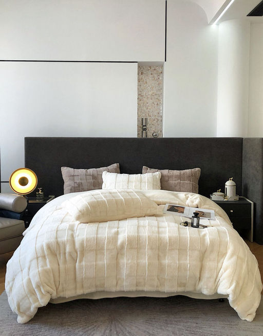 КПБ меховое MENCY с простыней и наволочками MENMEX ЧЕРНЫЙ