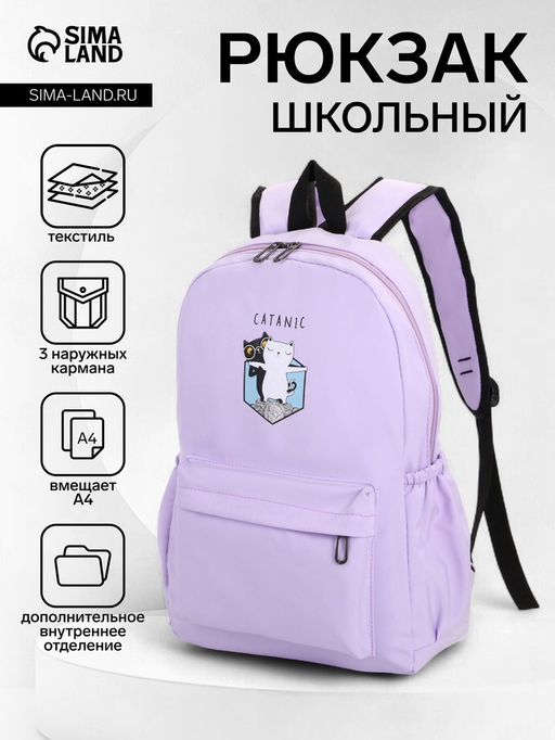 Рюкзак школьный на молнии, с карманами, с принтом, размер 30?12?43 см, розовый