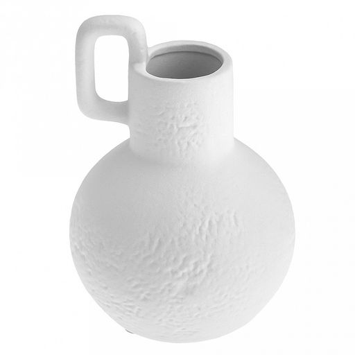 Ваза керамическая "Кувшин" 950мл, д13см h19,3см, горло - 4,5х4,2см, матовая, фактурная глазурь, цвет - белый, в коробке (Китай)