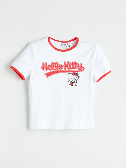 Bisiklet Yaka Hello Kitty Bask?l? K?z ?ocuk Ti??rt ve ?ort