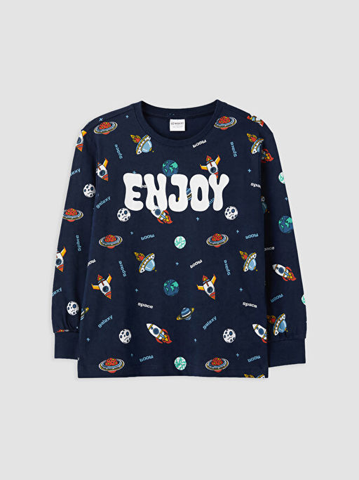 Bask?l? Erkek ?ocuk Pijama Tak?m