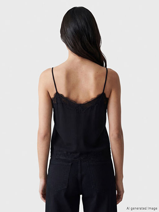 V Yaka Dantel Detayl? ?p Ask?l? Bluz