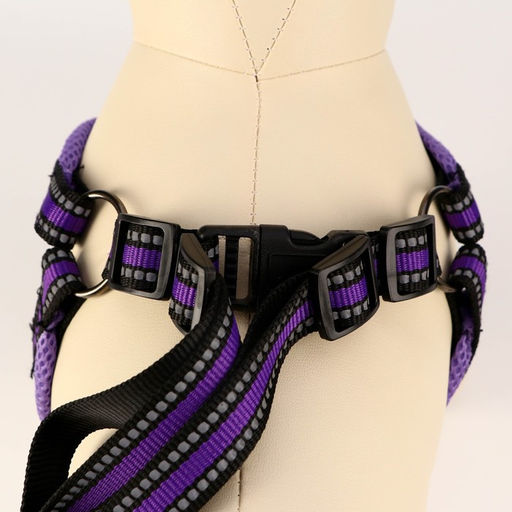 Комплект амуниции светоотражающий с мягкими шлейкой и ручкой, поводок 120 х 2 см, ОШ 25-72 см, фиол - Пижон фото 4