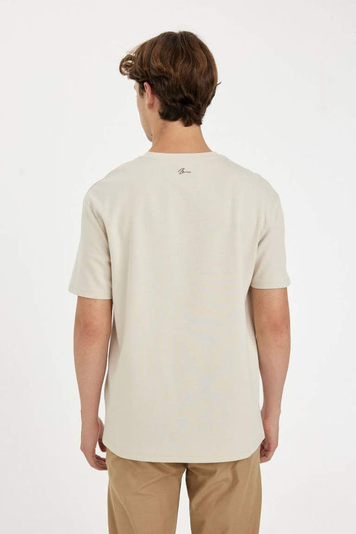 Футболка из плотной ткани с короткими рукавами и круглым вырезом обычного кроя с принтом - Defacto фото 6