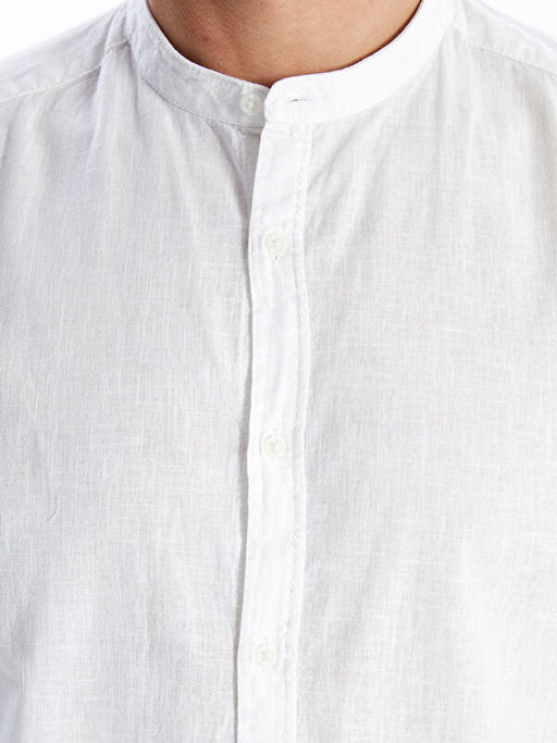 Regular Fit Uzun Kollu Keten Kar???ml? Erkek G?mlek