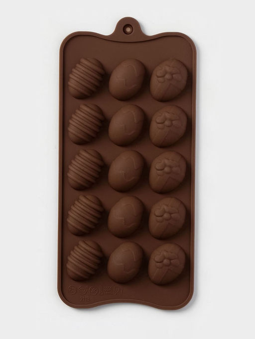 Цена за 2 шт. Форма силиконовая для кондитерских украшений Доляна Пасхальные яйца, 22?10,5 см, 15 ячеек (3,2?2,5 см), цвет коричневый  фото 2