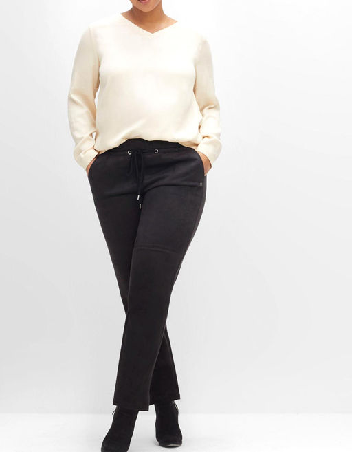 Брюки под замшу, черные - Sheego фото 5