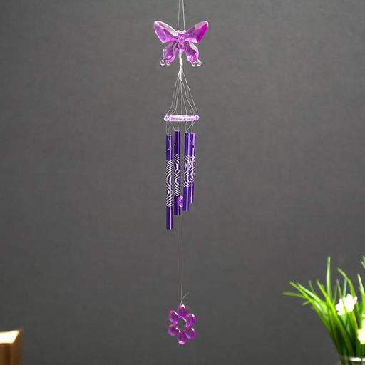 Цена за 2 шт. Музыка ветра «Бабочка с цветком», пластик, 4 трубочки, 40 см, МИКС