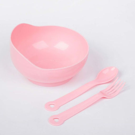 Набор детской посуды, 3 предмета: миска 250 мл, ложка, вилка, от 5 мес., цвета МИКС - Крошка я фото 2