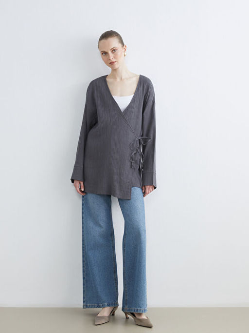 Kruvaze Yaka Dokulu Kad?n M?slin Kimono