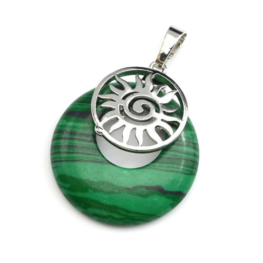 Подвеска с камнем из малахита искусственного круг 27мм с солнцем
