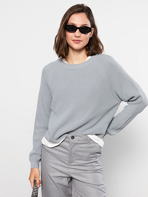 Bisiklet Yaka D?z Uzun Kollu Kad?n Triko Kazak