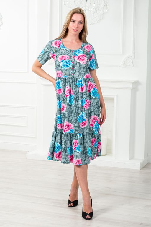 Платье женское с рукавами из кулирки Шейла пион на сером - Амадэль фото 6