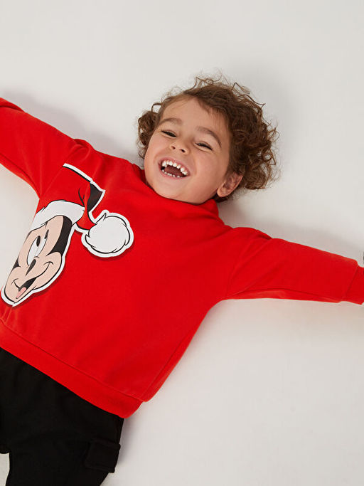 Kap??onlu Uzun Kollu Mickey Mouse Bask?l? Erkek Bebek Sweatshirt ve E?ofman Alt 2li - Waikiki фото 2
