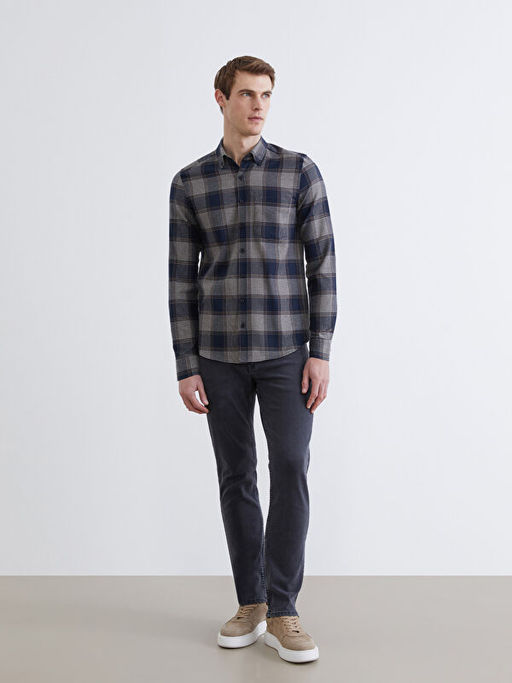 Regular Fit Uzun Kollu Ekose Gabardin Erkek G?mlek