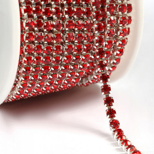 Цепь со стразами арт.TBY.06.SS10-6, цв.RED/SILVER, 3 мм, уп.10 м