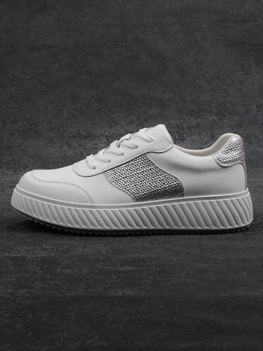 03-A1018-9 WHITE/SILVER Кроссовки женские (натуральная кожа)