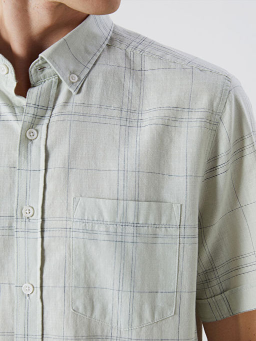 Regular Fit K?sa Kollu Ekose Poplin Erkek G?mlek