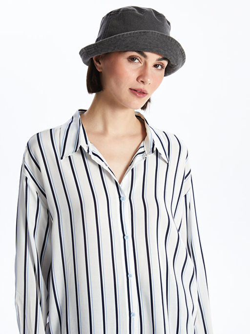 ?izgili Uzun Kollu Oversize Kad?n G?mlek