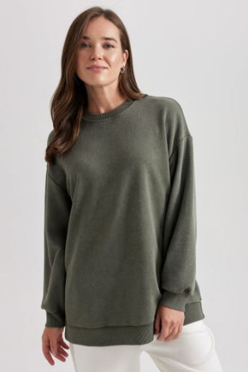 Regular Fit Bisiklet Yaka Basic Duz Sweatshirt Tunik