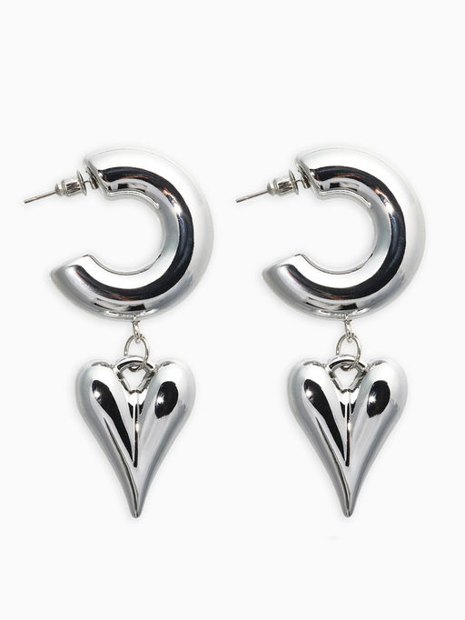 Серьги "Новый стиль", сердечки, цвет серебро d2,5см