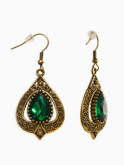 Цена за 2 шт. Серьги со стразми «Капля», цвет изумрудный в чернёном золоте