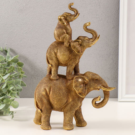 Фигурка 3D полистоун «Пирамида из слонов», т. золото, 20×7×30 см