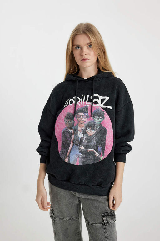 Сплошной толстый свитшот с капюшоном и эффектом потертостей Cool One Piece Oversize - Defacto фото 3