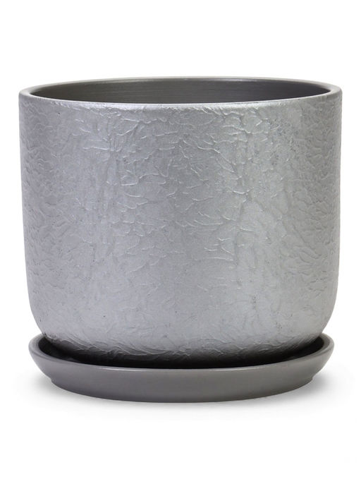 Горшок цветочный с поддоном 3 л, d18/h15,5 см серый керамика, "Перл" (М)