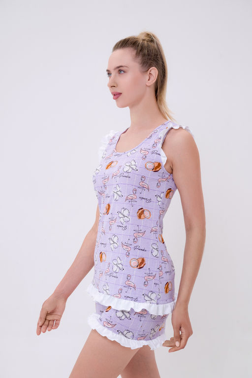 Пижама женская из майки и шорт из кулирки Флаффи фламинго - Амадэль фото 5